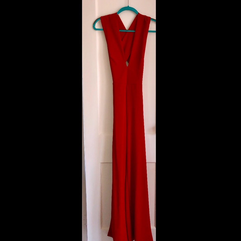 Red Front V-Neck / Cross-back Jumpsuit